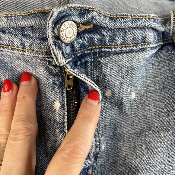 Old Navy Sz 16 Boyfriend Straight Jeans Mid Rise Bleach Spots Light Wash Stretch - Picture 6 of 16